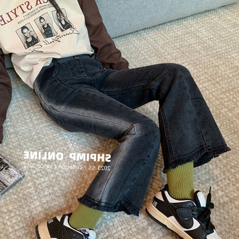 女童牛仔裤春秋款2024新款弹力喇叭裤女宝宝春款韩版紧身网红裤子