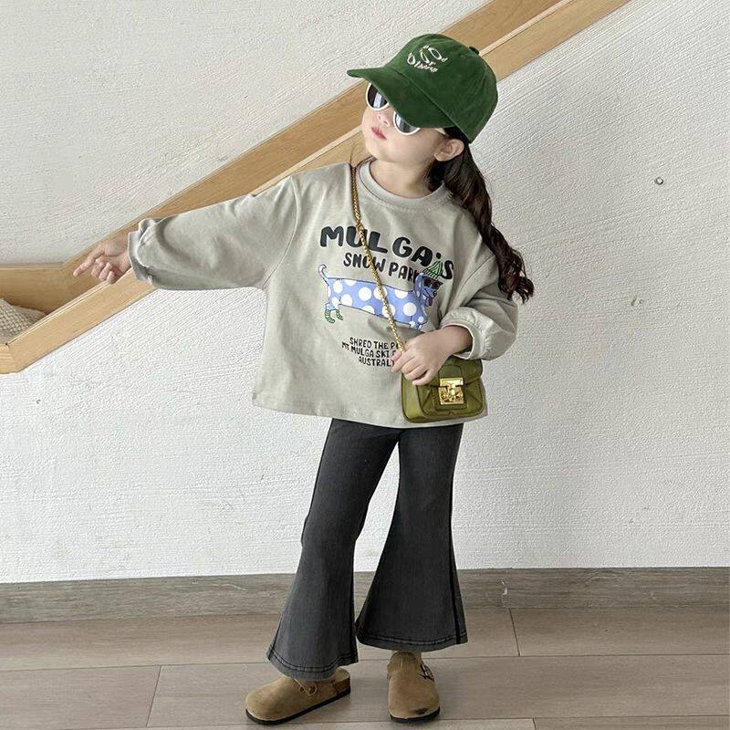 女童喇叭裤2026春秋新款宝宝复古黑色牛仔裤子儿童洋气微喇百搭款