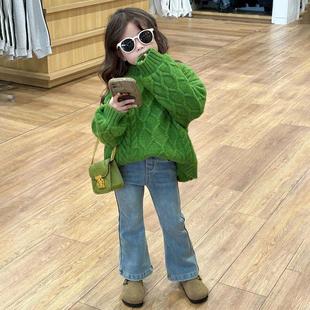 女童牛仔裤春秋新款2025新款微喇修身浅色洋气韩版春装儿童裤子