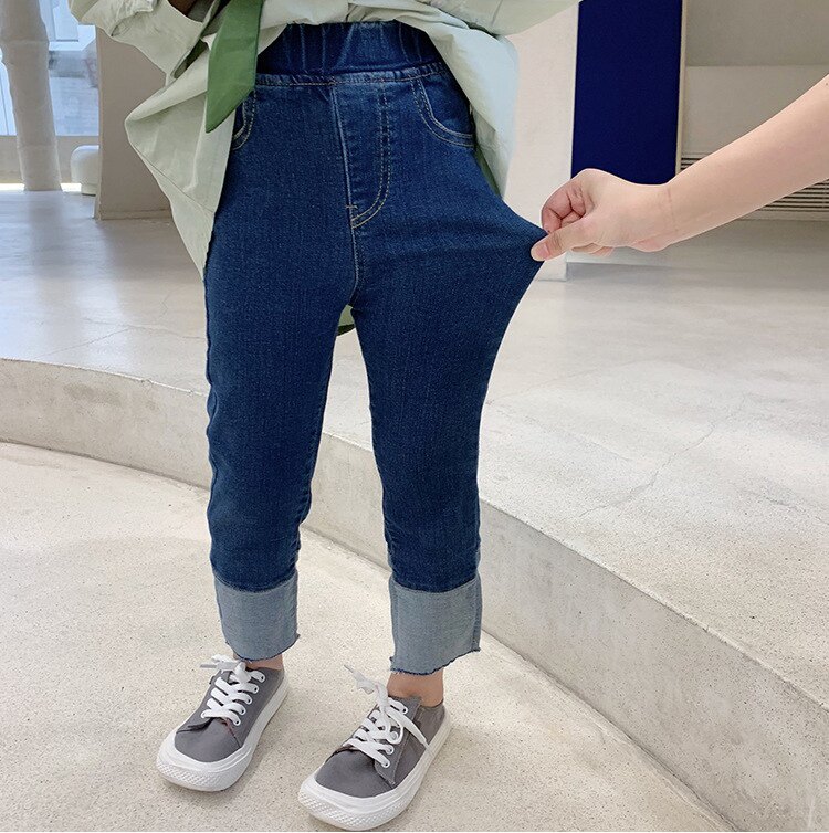 女童牛仔裤2025新款秋冬加绒铅笔裤宝宝修身小脚裤小童弹力长裤子