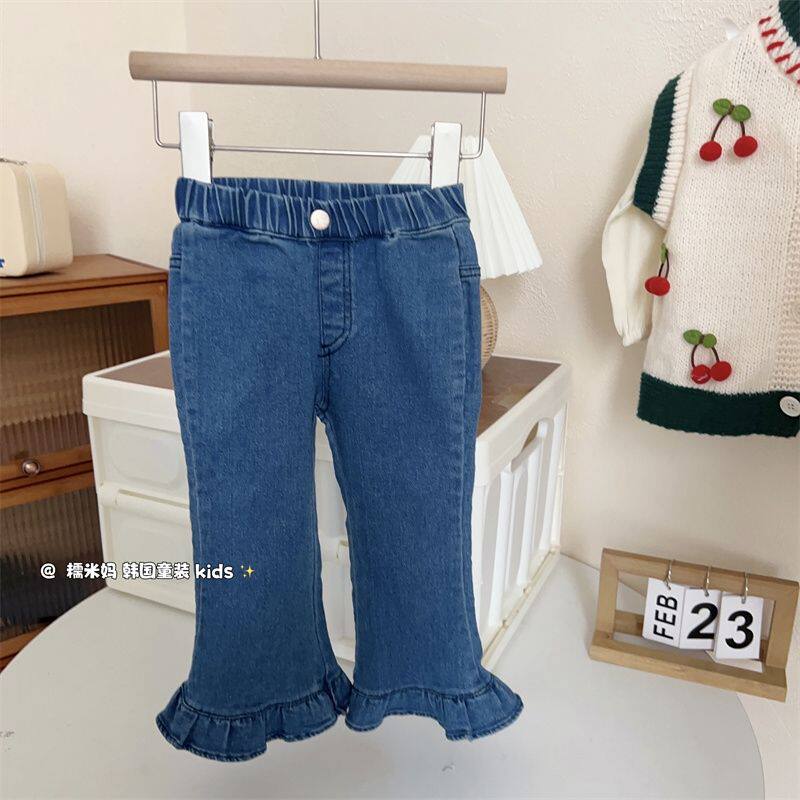 女童花边喇叭牛仔裤2026新款春季女宝宝洋气百搭休闲裤中小童长裤