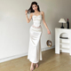 高腰褶皱修身 梦幻白月光清新百搭吊带 半身裙两件套女 Sisjuly