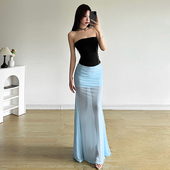 薄雾飘逸轻纱高腰百搭大摆鱼尾裙甜酷风显瘦抹胸套装 Sisjuly 女