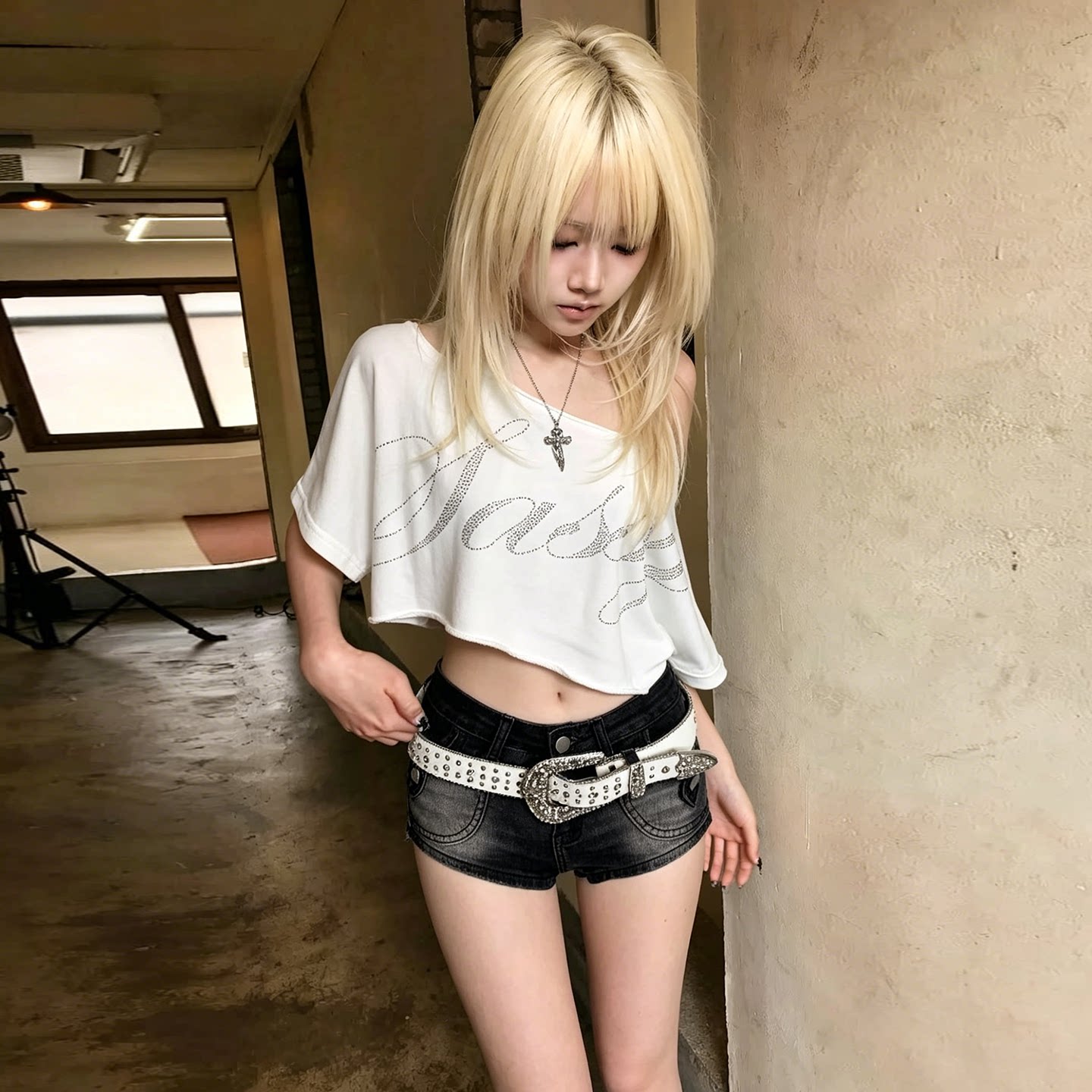 #Sisjuly#欧美街头辣妹穿搭 y2k烫钻字母宽松斜肩超短百搭T恤女夏