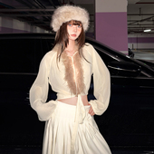 Sisjuly 时尚 内搭首选慵懒feel 毛茸茸拼接轻薄百搭长袖 T恤女秋