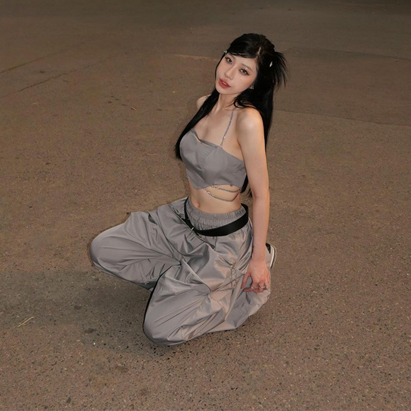 #Sisjuly# 酷飒机能风帅气美背挂脖背心 高腰速干休闲长裤套装女
