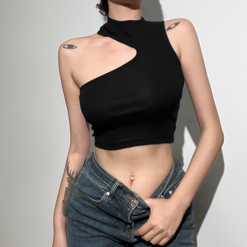 Sisjuly坎肩斜领修身露脐上衣潮