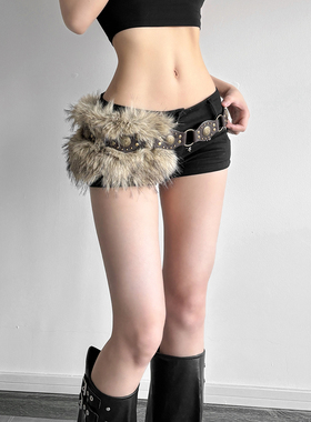 #Sisjuly#美式复古亚文化游牧个性铆钉半裙女 y2k毛茸茸百搭腰带