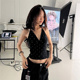 波普艺术黑白撞色波点V领吊带背心女 小姐 Sisjuly 韩系甜美时尚