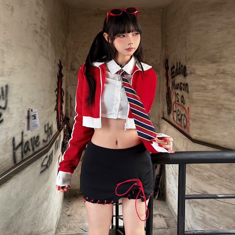 拉链外套显瘦短裤百搭衬衫套装女