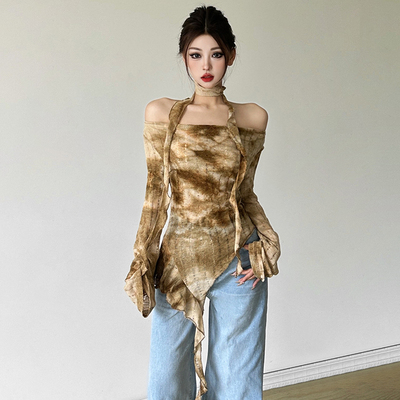 废土风复古锈迹扎染显瘦T恤女