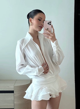 #Sisjuly# it girl温柔度假风 浪漫荷叶边拼接假两件百搭连衣裙女