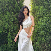 纯欲度假长裙 清冷感仙女风斜肩镂空网纱大摆连衣裙女 Sisjuly