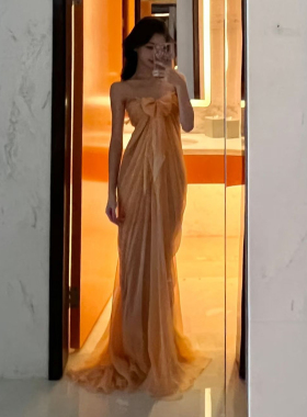 #Sisjuly#易梦玲同款法式飘逸仙女裙 蝴蝶结装饰修身抹胸连衣裙女