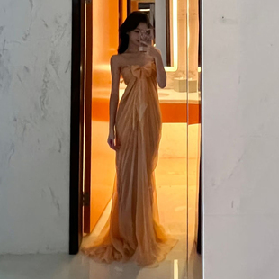 法式 易梦玲同款 飘逸仙女裙 蝴蝶结装 抹胸连衣裙女 饰修身 Sisjuly