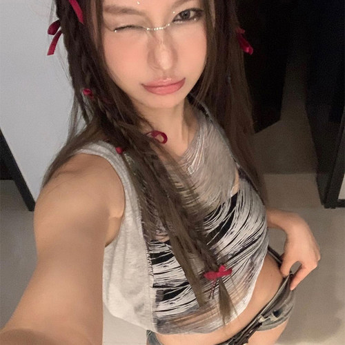 朋克亚文化chic流苏拼贴背心女