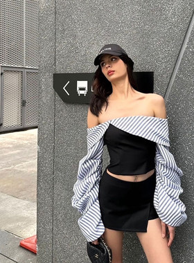 港味itgirl撞色翻领显瘦T恤女