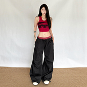撞色抽绳休闲裤 潮流酷飒辣妹风印花吊带背心 美式 套装 女 Sisjuly