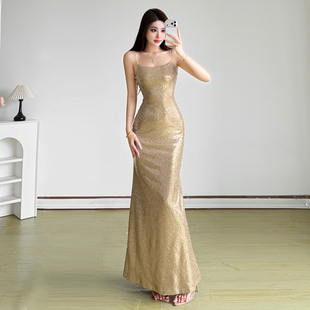 #Sisjuly#老钱Tune名媛宴会礼服 重工亮片设计鱼尾吊带连衣裙女秋