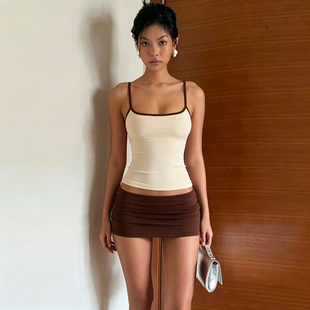 #Sisjuly#清新慵懒时尚风撞色拼接吊带背心 修身性感包臀裙套装女