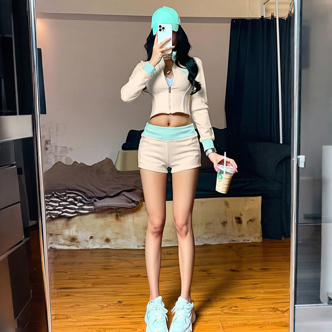 #Sisjuly#美式休闲运动时尚潮流撞色拉链长袖外套 高腰短裤套装女,女装/女士精品,休闲运动套装,淘宝优惠券,粉丝福利购,淘宝优惠卷