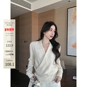 Yinkoo「都市印记」法式 交叉V领慵懒风针织衫 上衣氛围感穿搭