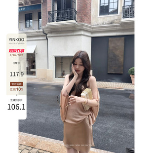 Yinkoo「韩系初夏」宽松露肩针织显瘦慵懒ins风女夏季短袖上衣