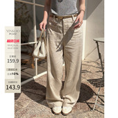 休闲垂坠感长裤 薄款 女夏季 Yinkoo「垂感时光」亚麻复古高腰阔腿裤