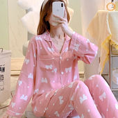 棉绸绵绸开衫 韩版 薄款 睡衣春夏季 时尚 套装 可爱可外穿新款 少女 长袖