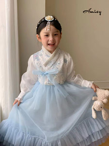 Amicy|公主裙秋款女童民族风延吉连衣裙雪花刺绣韩服套装演出礼服