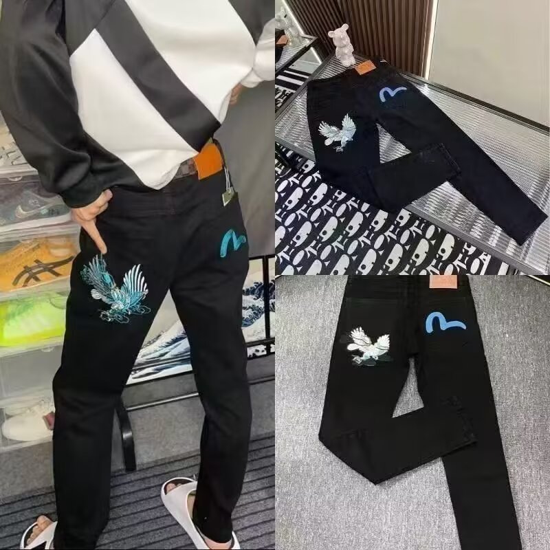 2025春夏季欧货高端老鹰刺绣牛仔裤潮男士高街帅气轻奢修身小脚裤
