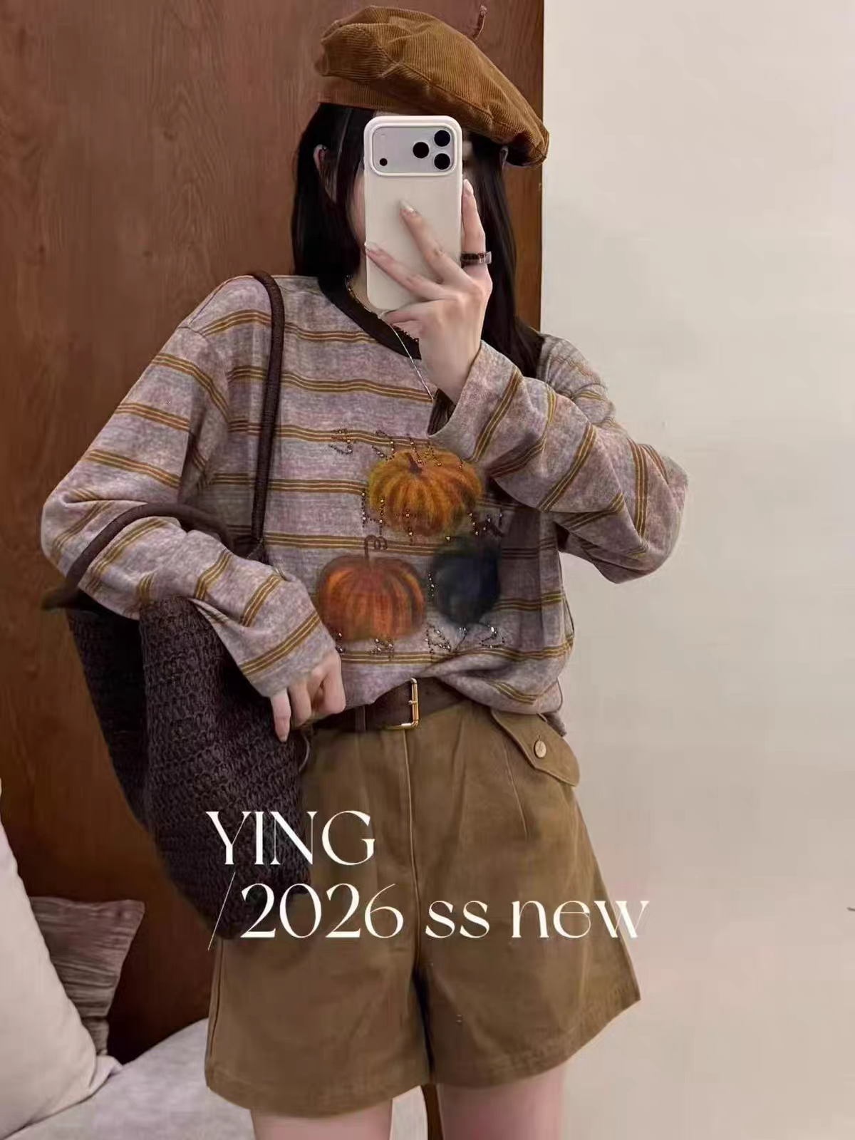 南油欧货2026秋季新款DT.Dong时尚南瓜印花长袖T恤百搭条纹上衣女