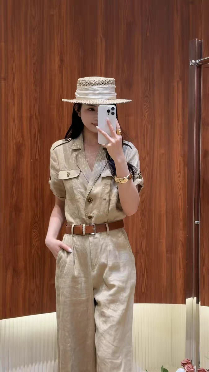 欧洲站2026夏季新款DT.Dong收腰显瘦亚麻短袖阔腿连体裤工装裤女