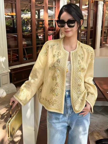 欧洲站2026春季新款Dong.one时尚重工亮片钉珠刺绣圆领短外套上衣