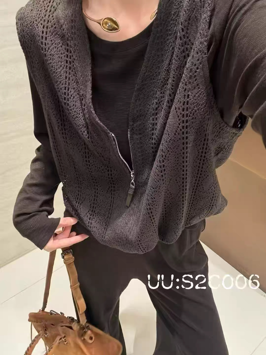 南油欧货2026秋季Dong.one长袖T恤拉链针织衫假两件阔腿裤套装女