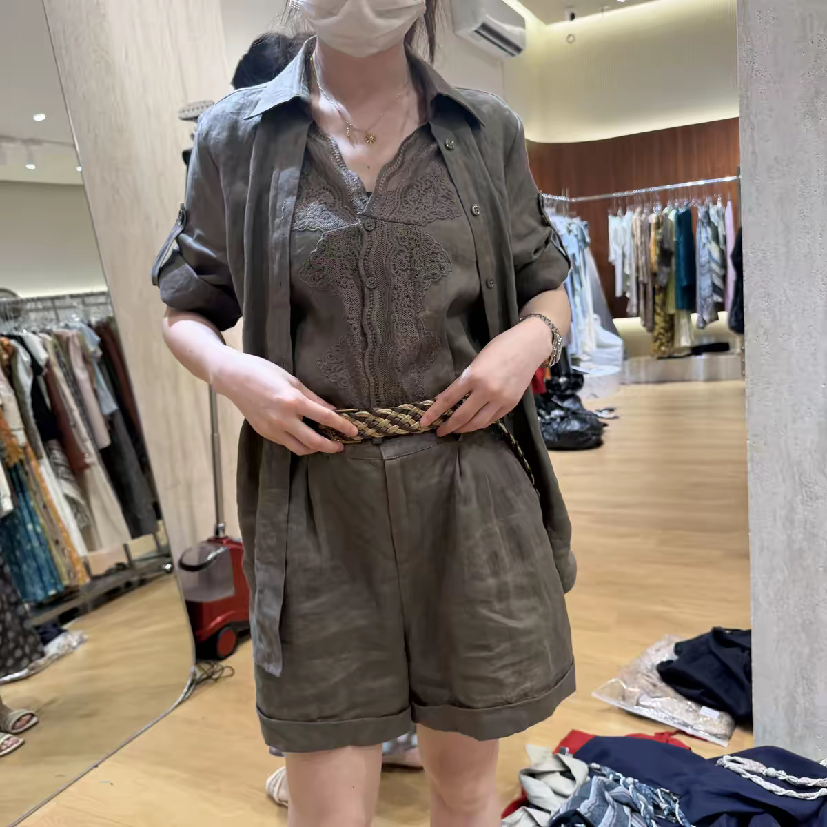 欧洲站2026夏季新款DT.Dong老钱风拼蕾丝连体裤假两件衬衫套装女