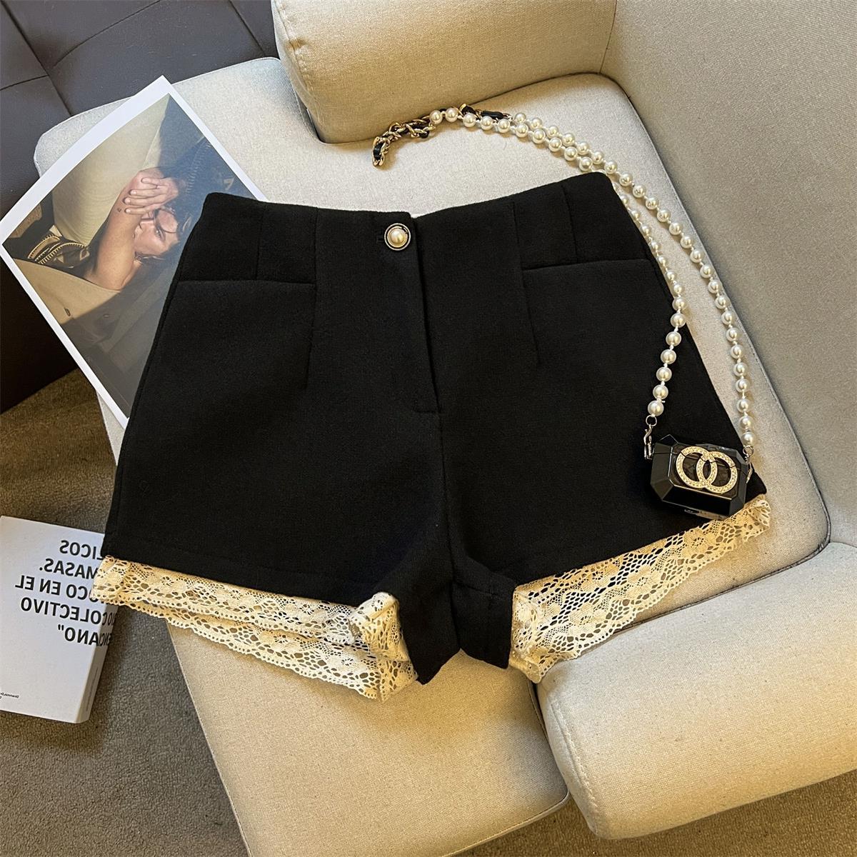 美拉德甜辣风蕾丝花边拼接短裤