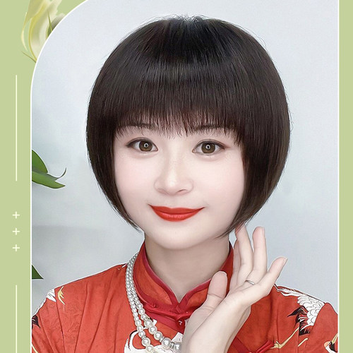 假发女短发时尚圆脸波波头手织款全真人发丝假发套自然透气bobo头