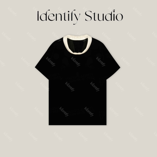 IDENTIFY夏季上新复古高级撞色桑蚕丝丝绒短袖26ssty0606009