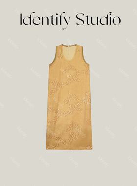 IDENTIFY 复古中式刺绣亮片麻料连衣裙女2026夏季新款黄色背心裙