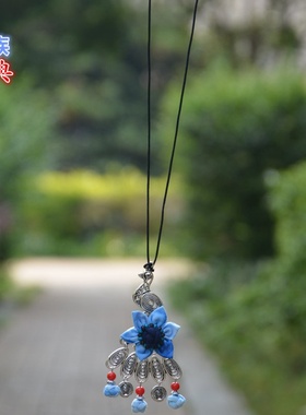 云南民族风长款扎染毛衣链大理复古蓝染项链旅游纪念品