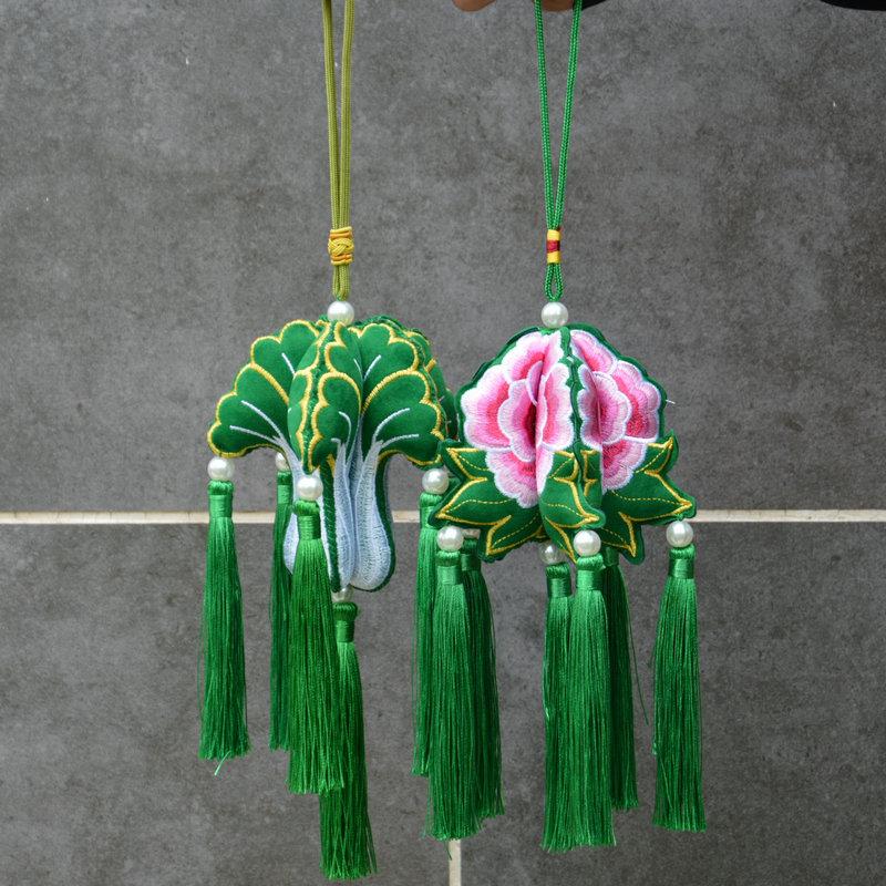 新款立体刺绣百财纳福汽车挂件香包特色礼品民间手工艺品家居挂饰