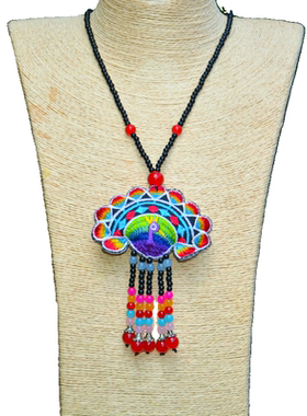 长款原创刺绣孔雀饰品首饰项链