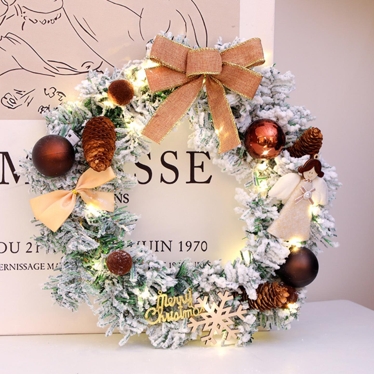 圣诞花环装饰落雪藤圈门氛围挂饰藤条场景布置壁炉挂餐厅背景吊饰