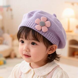 宝宝洋气时帽子女宝秋髦冬公主帽女童婴儿小月龄毛线帽6到12个月