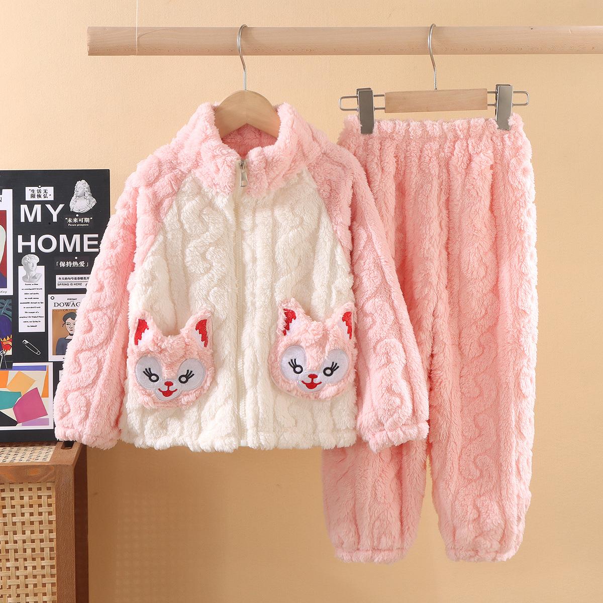 冬季加厚儿童睡衣3-11岁法绒男兰女童宝宝可爱珊瑚绒2025新款套装