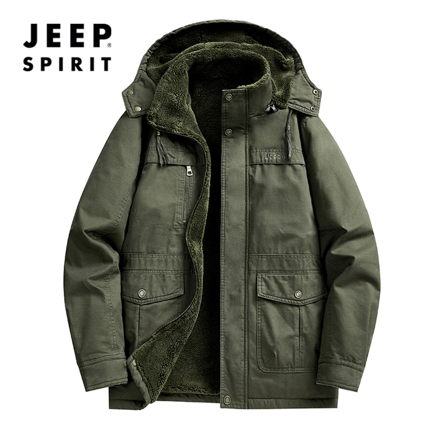 JEEPSPIRIT吉普户外夹克男秋冬加绒保暖厚款纯棉I活帽外套上衣服