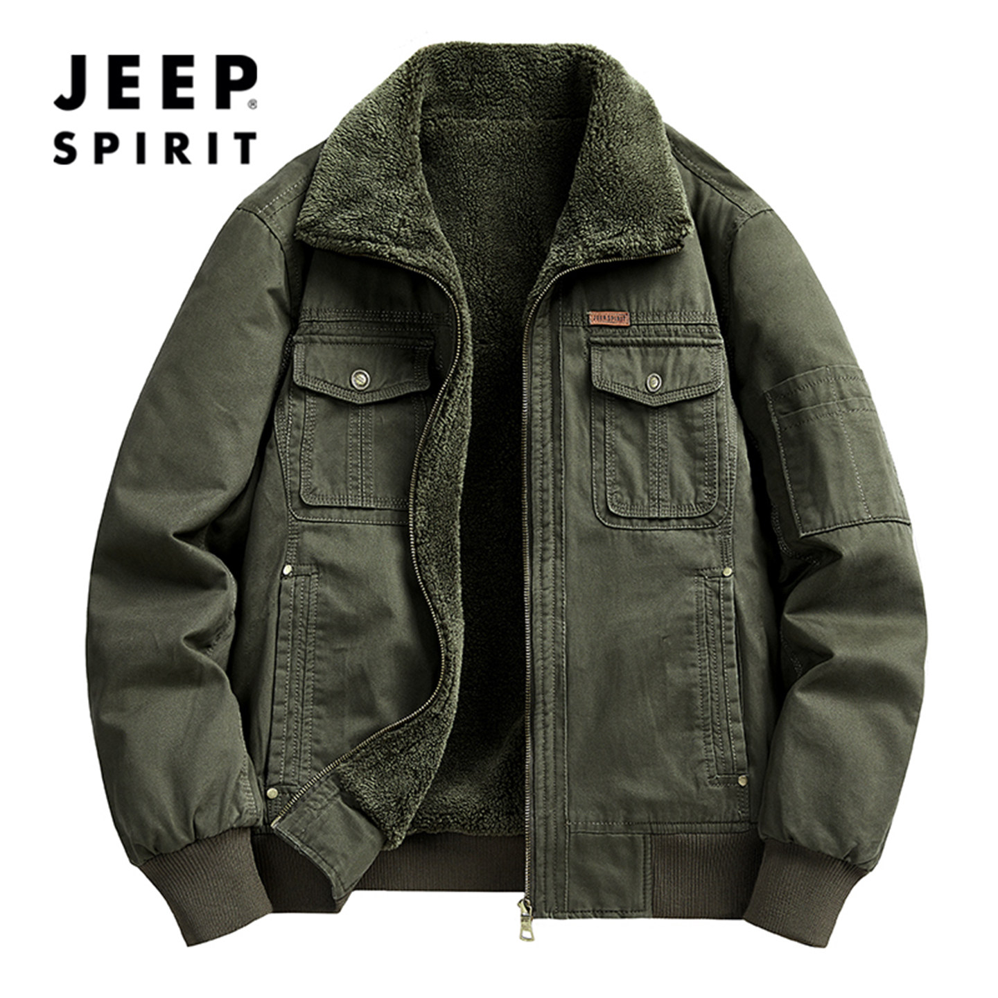 JEEPSPIRIT吉普户外加绒保暖夹克男水洗纯棉秋冬厚款外套上衣服潮