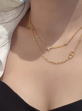 CD多层项链小香风轻奢星星字母锁骨链2025款夏季欧美小众网红吊坠