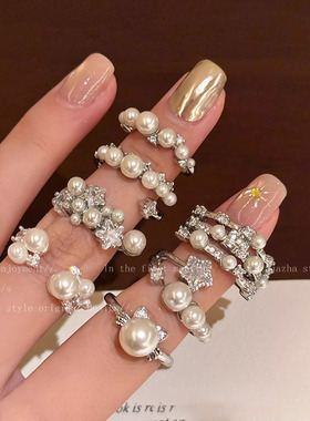 2026年新款繁星闪烁！精致锆石珍珠戒指女生食指戒轻奢高级感指环